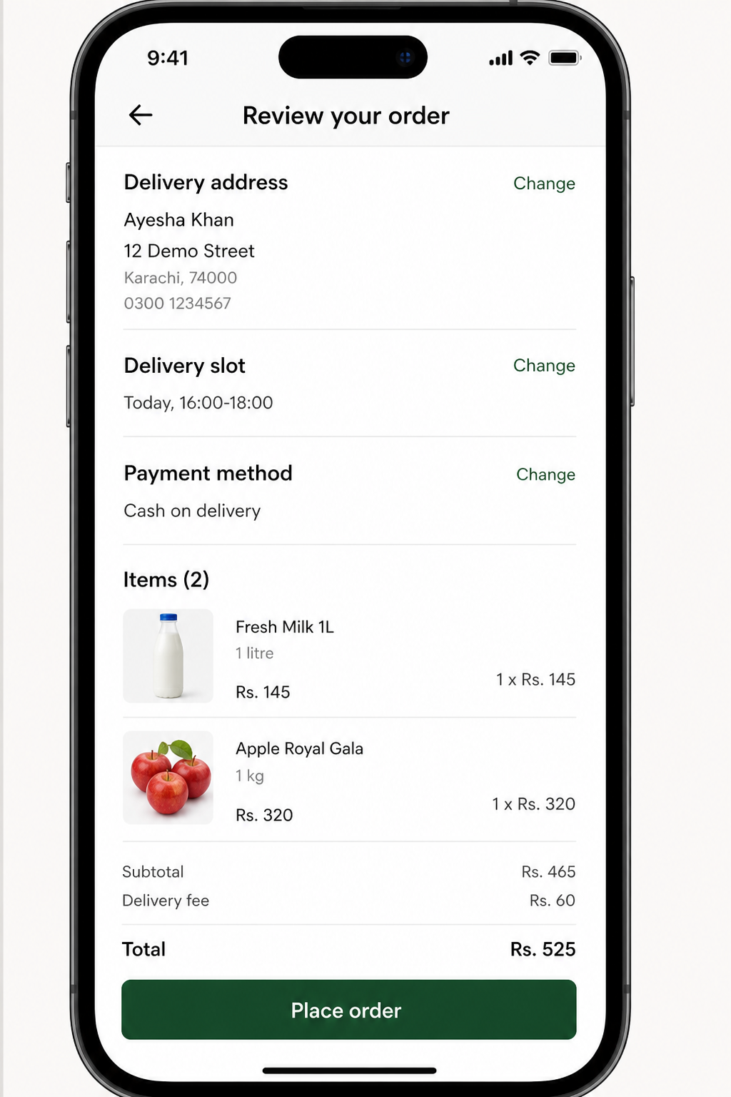 Customer app checkout