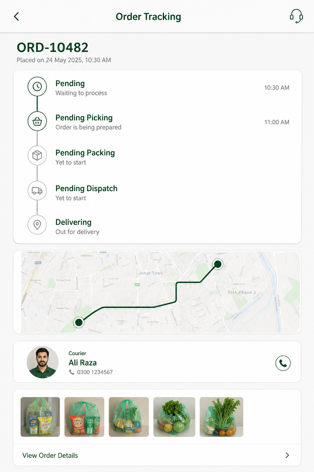 Customer app order tracking