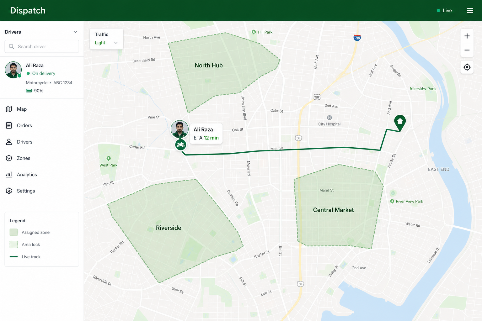 Geofence map and driver tracking