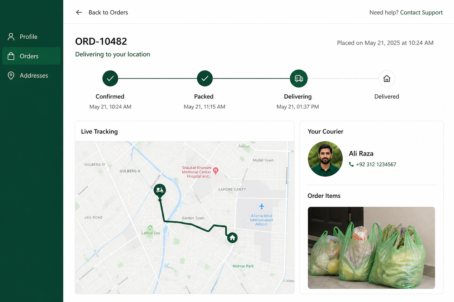 Web order tracking